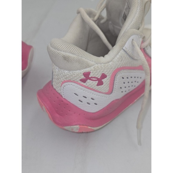 Under Armour Girls Boys 3.5Y Gym Basketball Volleyball Tennis Shoes Pink White - Picture 12 of 16